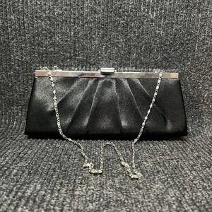 Jessica McClintock Black Satin Pleated Clutch Chain Strap‎ Bag